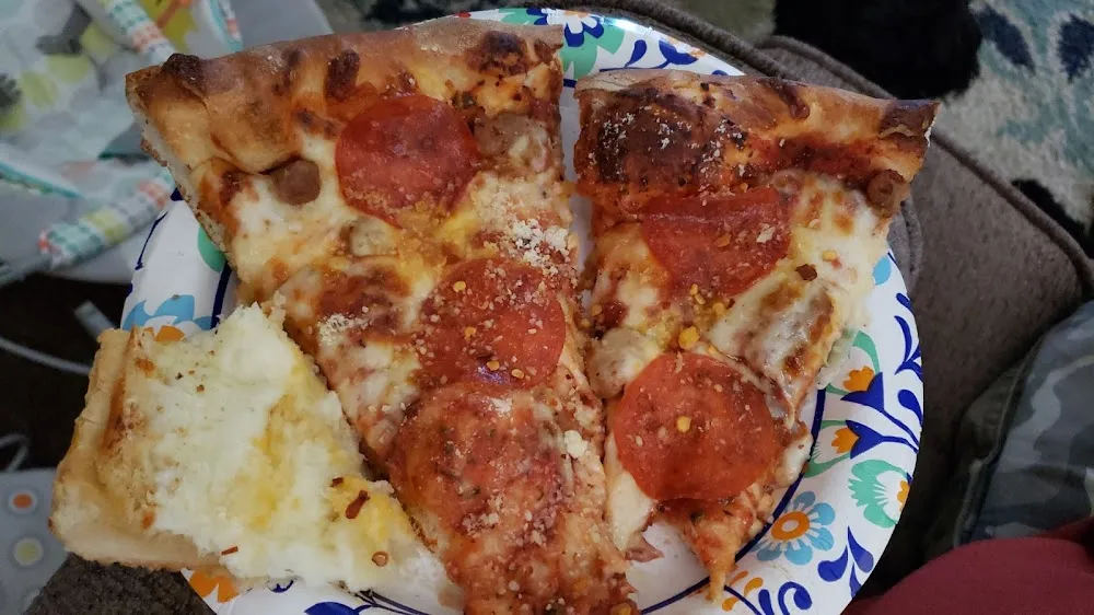 Sausage and Pepperoni Pizza with Cheese Garlic Bread